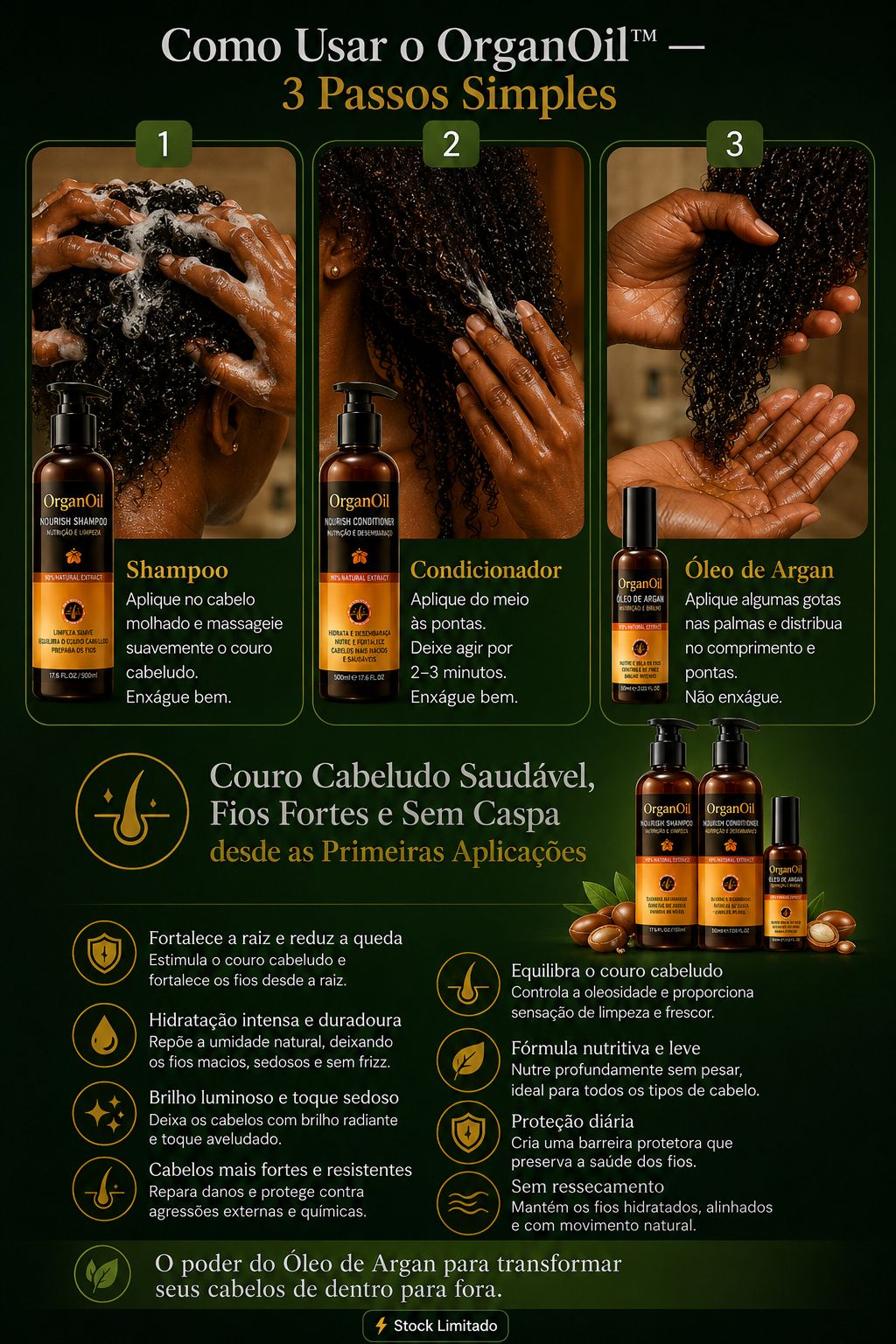 Argan Growth Premium 3 em 1 | Adeus Caspa, Olá Cabelos Fortes e Compridos