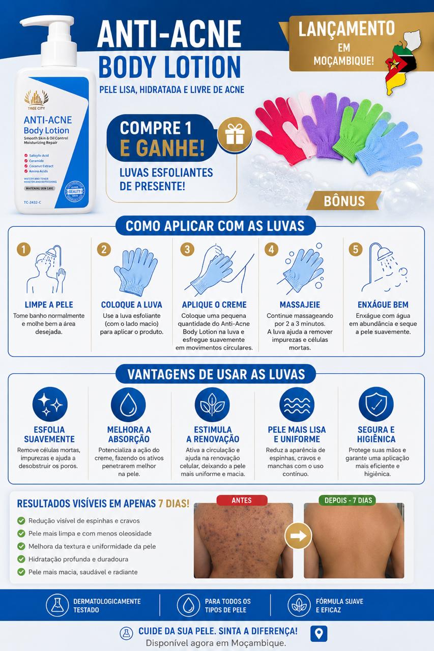Anti-Acne Body Lotion™ + Luvas Esfoliantes Grátis