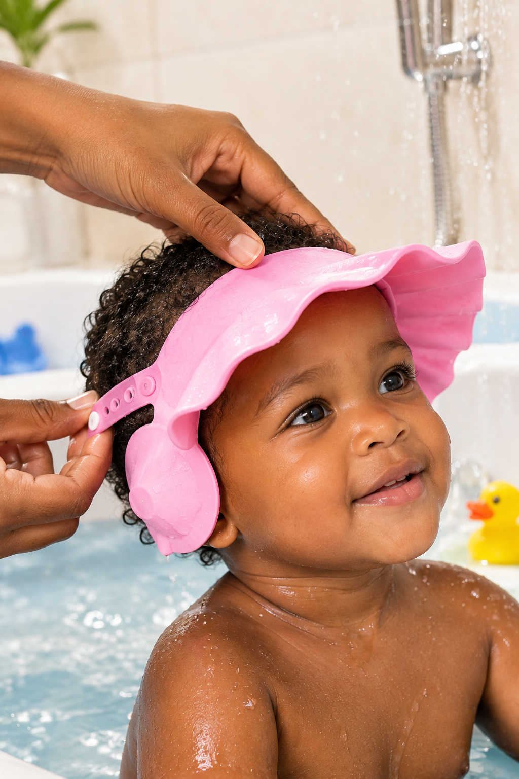 BanhoSeguro™ — Touca Ajustável Impermeável: Protege Olhos e Ouvidos e Acaba com o Choro no Banho