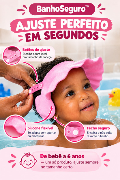 BanhoSeguro™ — Touca Ajustável Impermeável: Protege Olhos e Ouvidos e Acaba com o Choro no Banho
