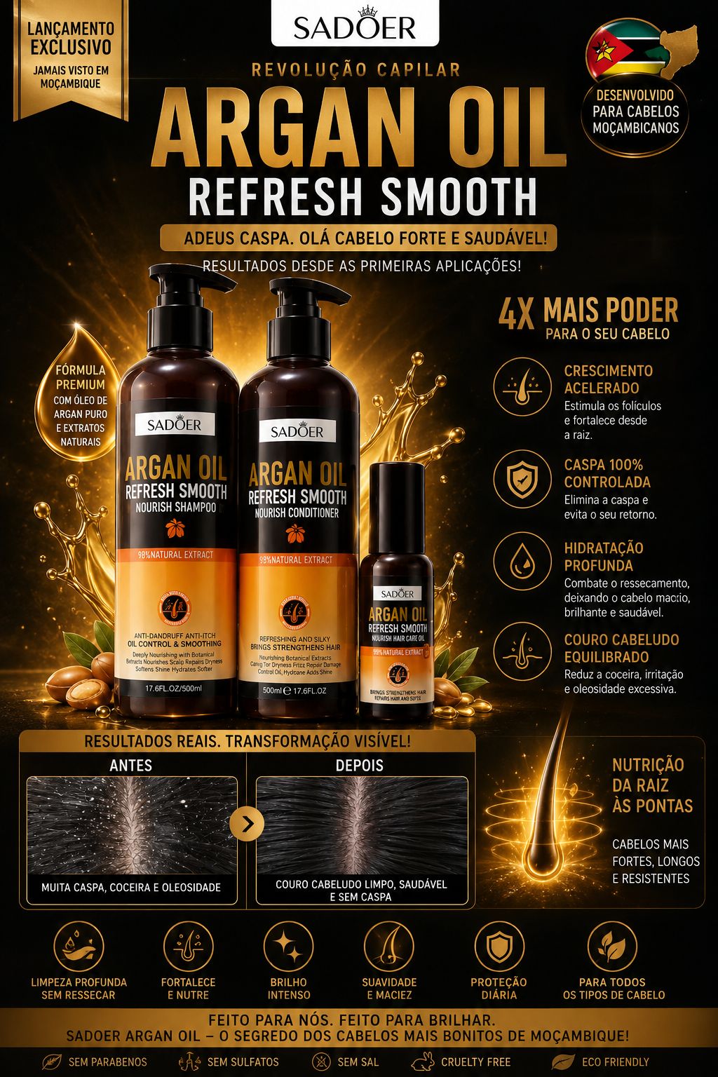 Argan Growth Premium 3 em 1 | Adeus Caspa, Olá Cabelos Fortes e Compridos