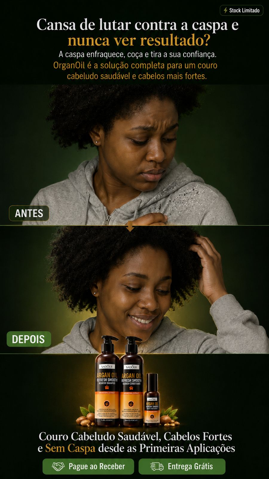 Argan Growth Premium 3 em 1 | Adeus Caspa, Olá Cabelos Fortes e Compridos